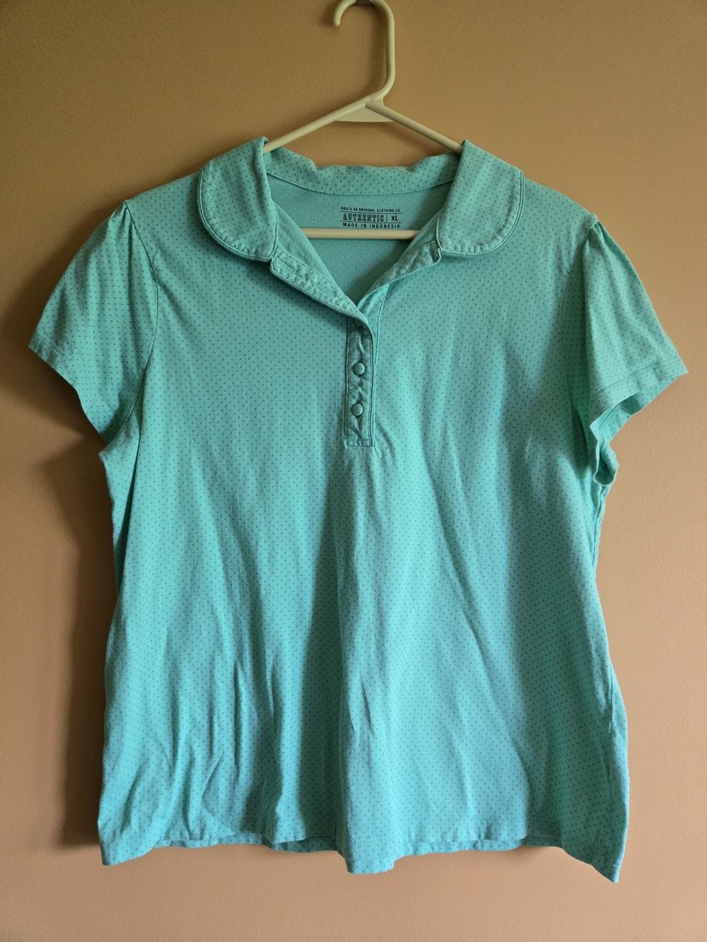 Route 66 Mint Green With Polka Dots Polo Top PTP=20"